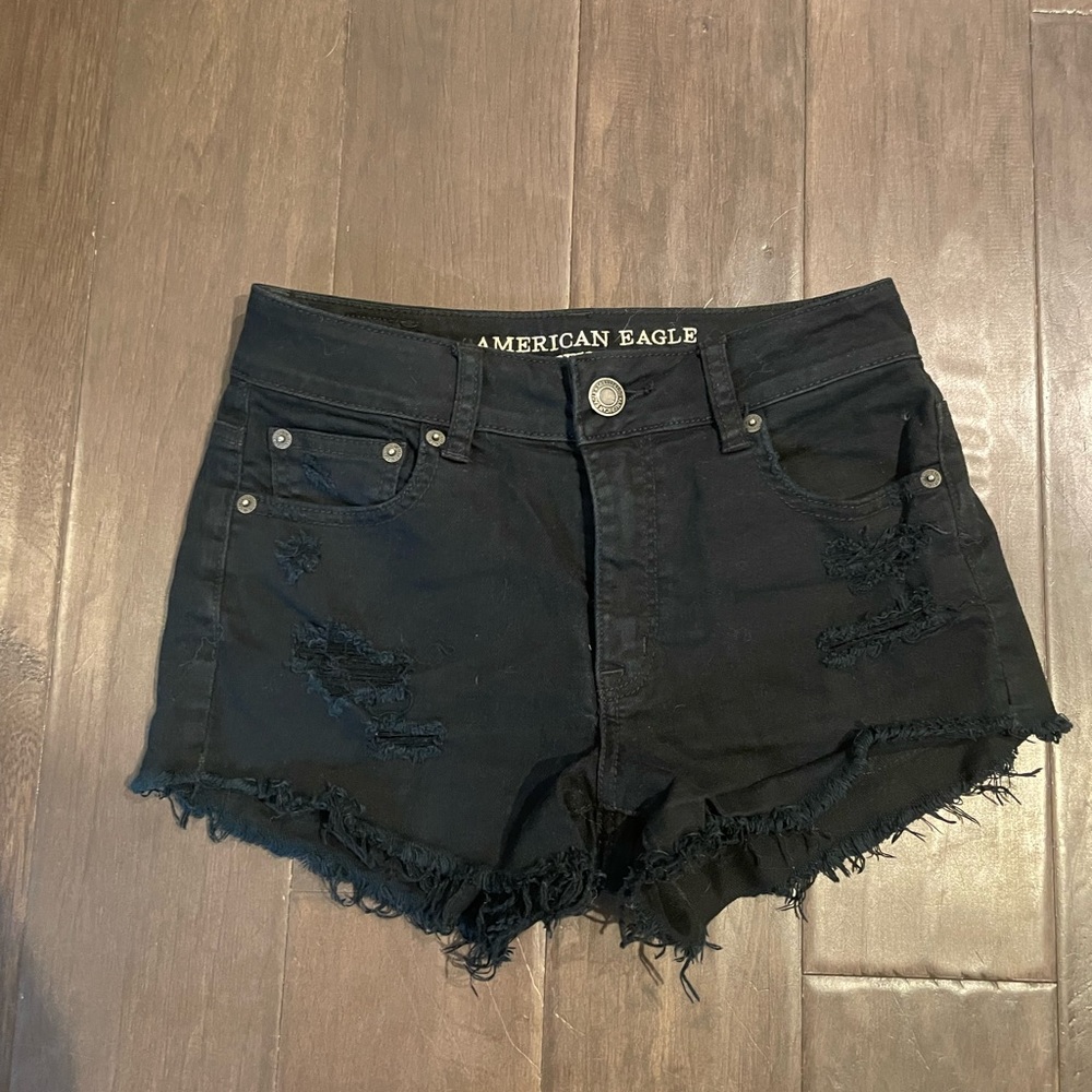 American Eagle Black Mid Rise Denim Shorts
